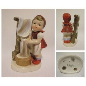 Napco Japan Washday Girl Figure Porcelain Vintage Collectible Laundry Day